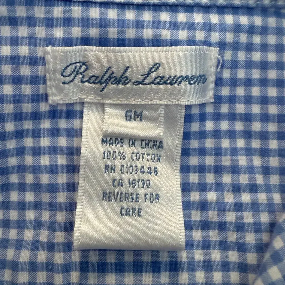 RALPH LAUREN 6m Baby Toddler Romper Blue & White Cotton Flesh Pony Snap Bottom